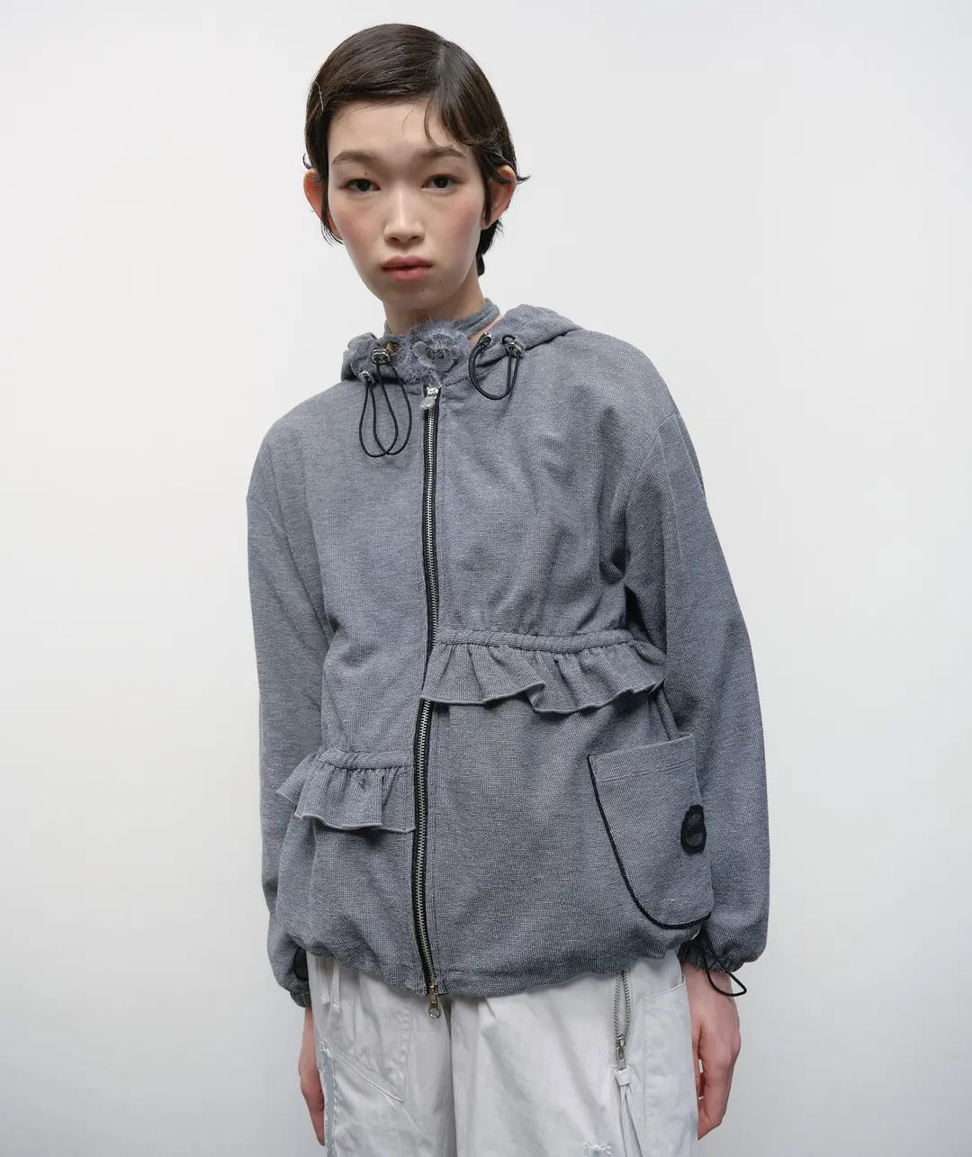 타입서비스 Ruffled Comfy Zip Hoodie [Gray] 상품 이미지 2