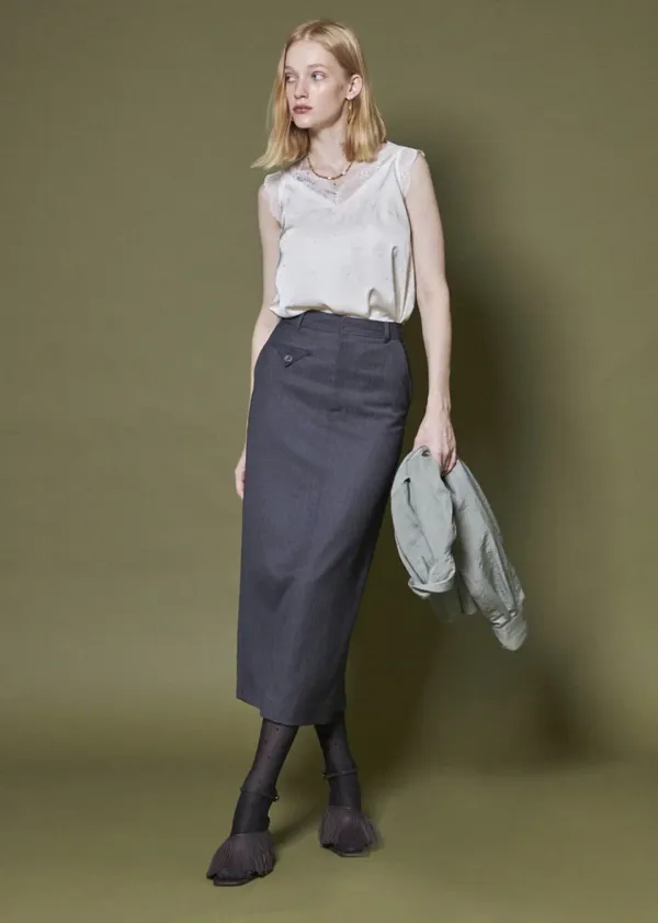 BUTTON POCKET H-SKIRT_GRAY