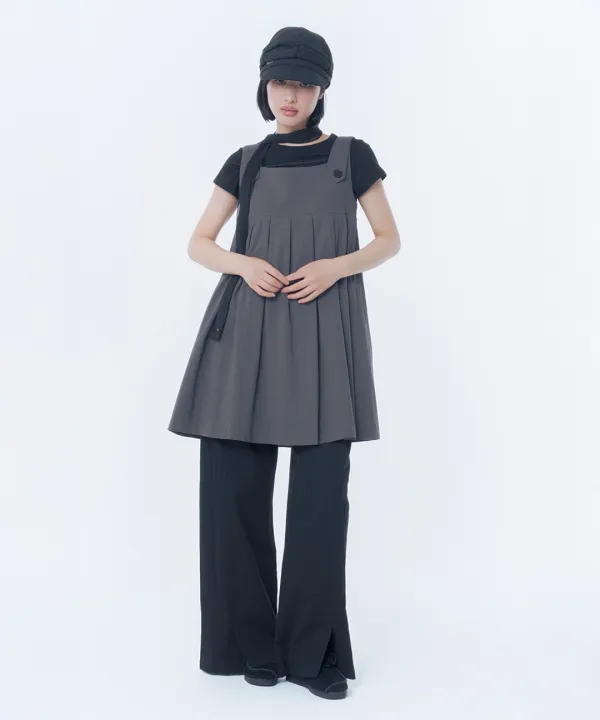 Pleats button doll dress CHARCOAL