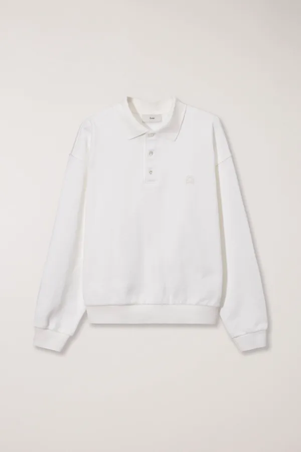 UNISEX LEATHER LOGO COLLARED T-SHIRT WHITE_UDTS6C110WT