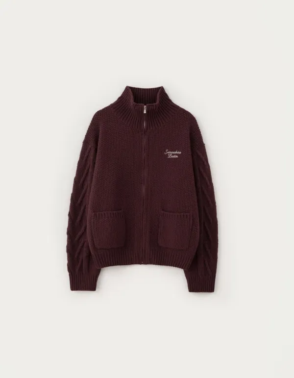 Pocket Wool Knit Zip-up - Grape