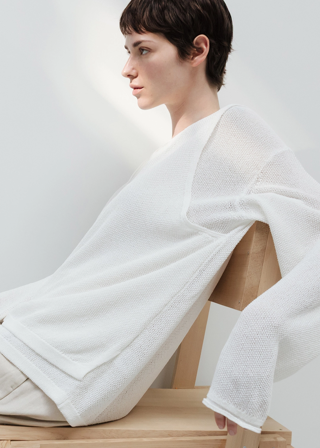 우마뭉 Japanese paper yarn vest layered pullover_Bone 상품 이미지 2