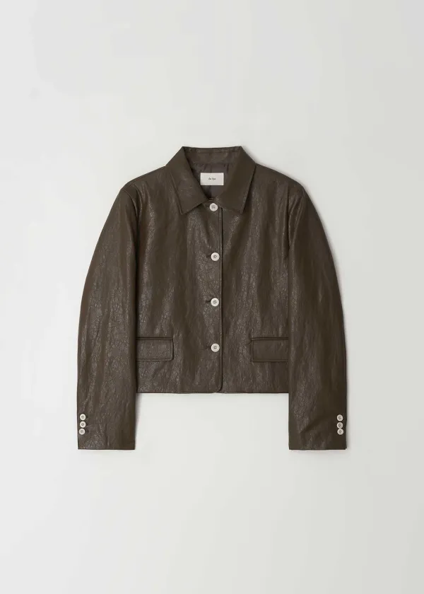 Collar Leather Jacket(Brown)