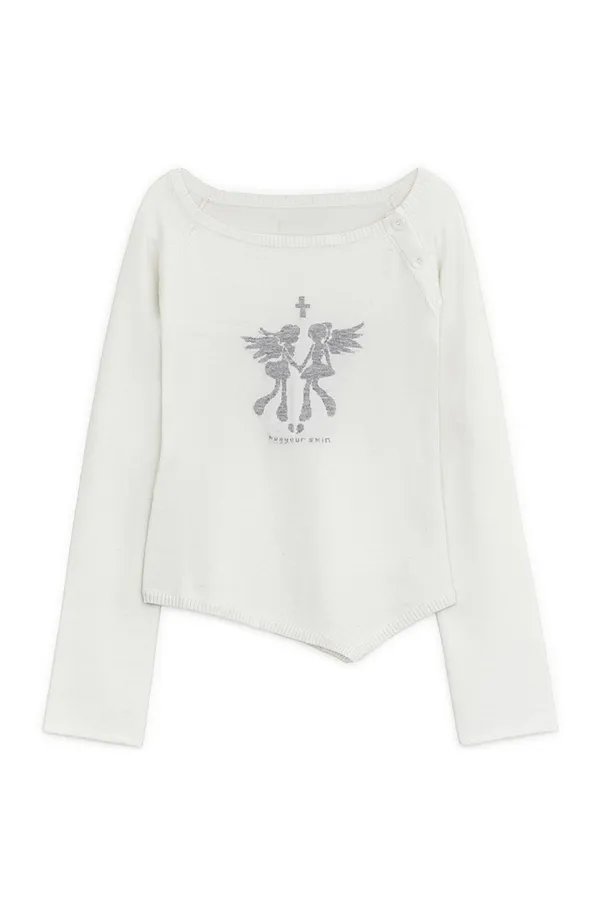 Fallen angel button knit top (White)