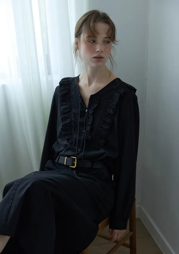 Vintage Ruffle Blouse Black