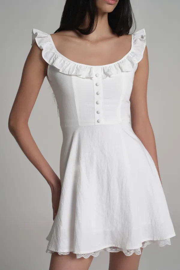 Whipped frill lace dress, White