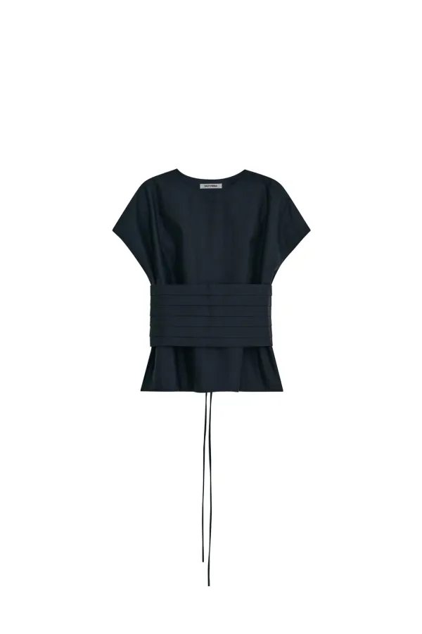 [6th REORDER] [SET] SNAP BLOUSE & PINTUCK BUSTIER SET UP [NAVY]