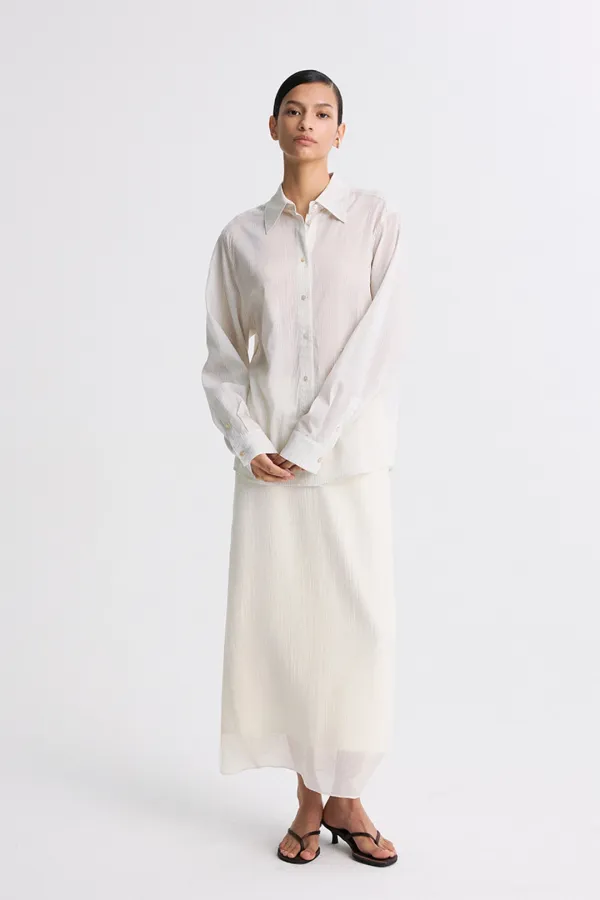 SHEER STRIPED SHIRT BEIGE STRIPE