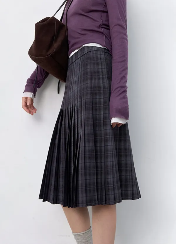 (SK-5117)LOW-RISE PLEATED MIDI SKIRT