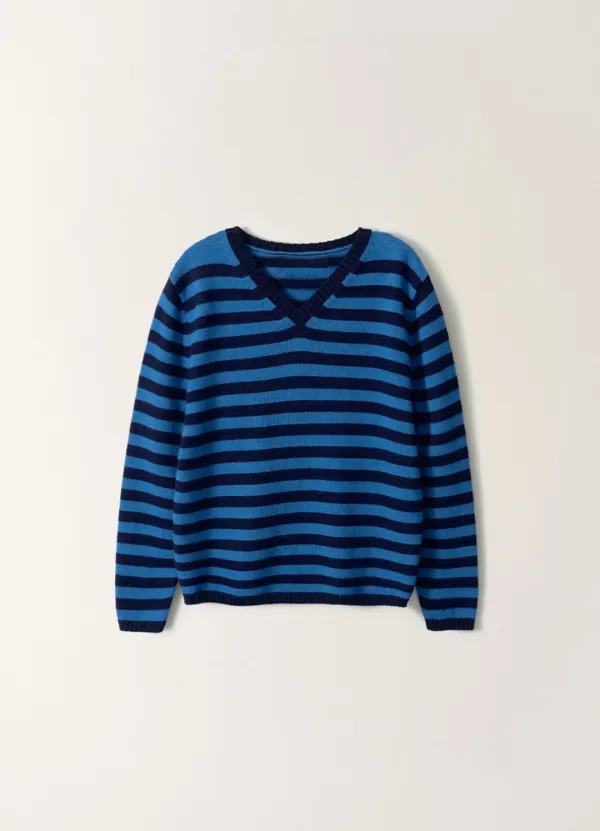 Molly V-Neck Pullover (Ocean Stripe)