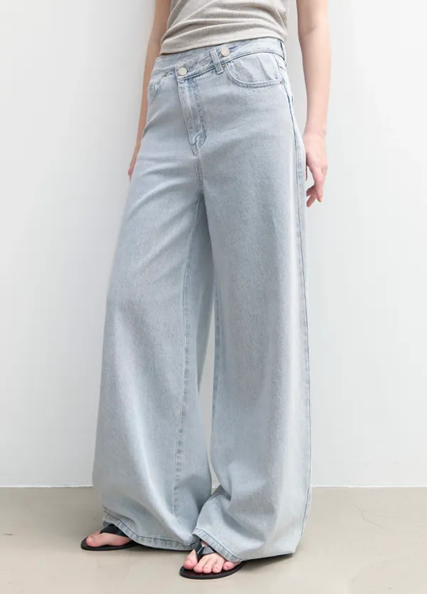 (PT-5768)TWO BUTTON SUMMER UNBAL DENIM PANTS