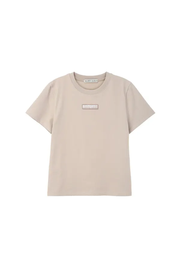 Logo Half Sleeve T-Shirt, Dark Beige