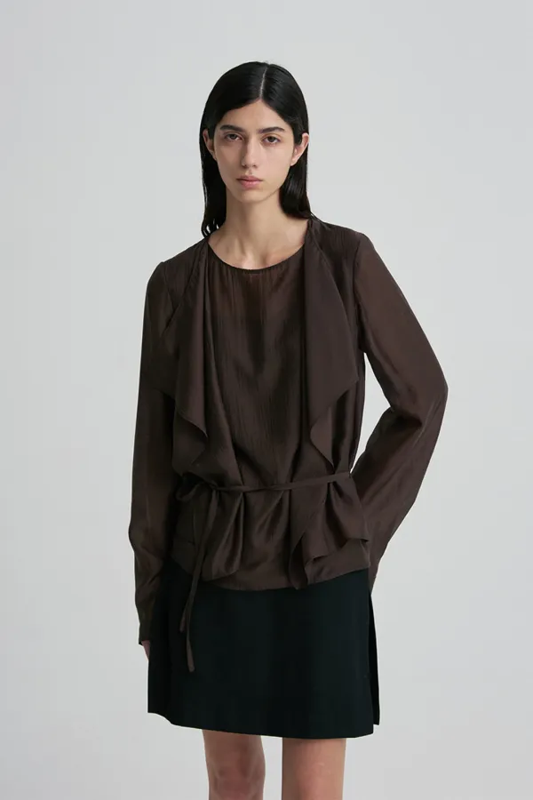 [9/18 순차배송] TIE-DETAIL GATHERED-WAIST BLOUSE TRUFFLE