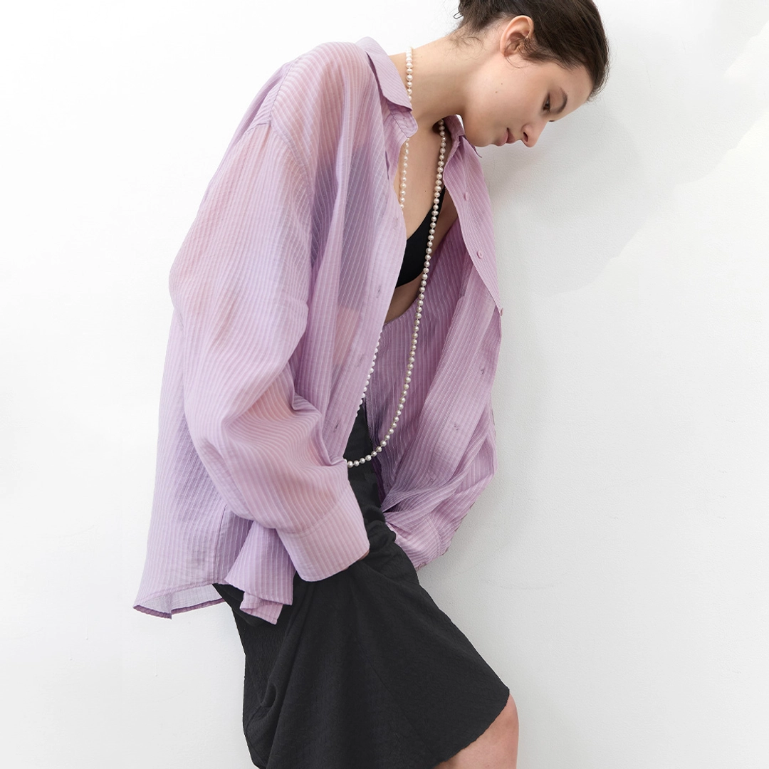 아뜰리에 나인 (BL-4412)SHEER STRIPE OVERSIZED SHIRT 상품 이미지 2