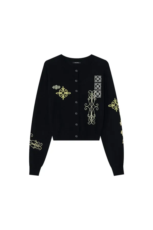 FOLK PATTERN CARDIGAN (BLACK)