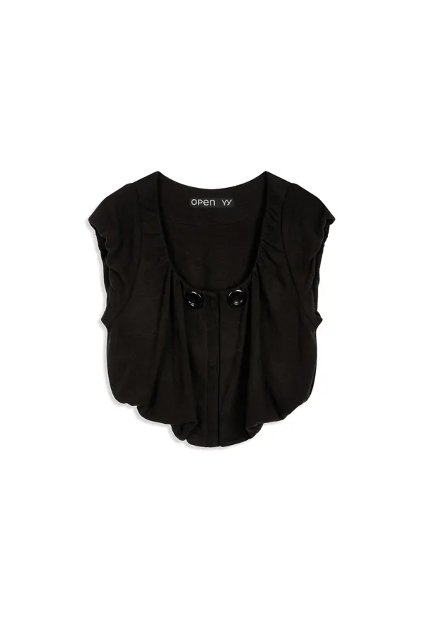 SHIRRED JERSEY VEST, BLACK