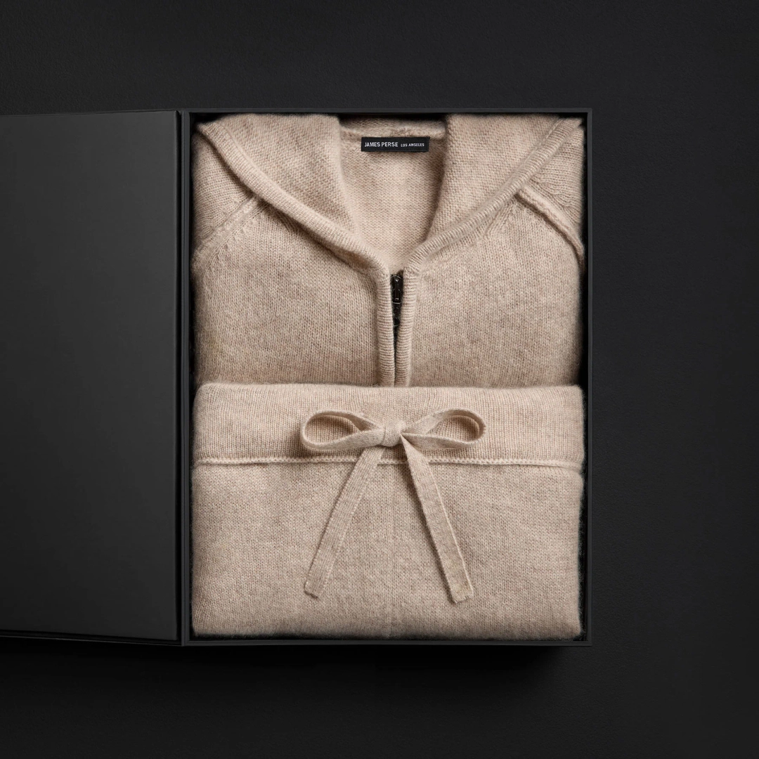 제임스펄스 Women's Recycled Cashmere Track Jacket & Recycled Cashmere Wide Leg Pant Gift Set - Stone 상품 이미지 1