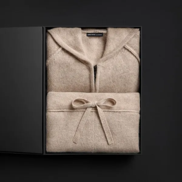 Women's Recycled Cashmere Track Jacket & Recycled Cashmere Wide Leg Pant Gift Set - Stone