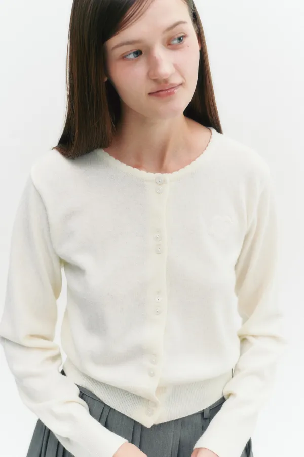 [장원영 착용] Signature Logo Wool Cardigan Ivory