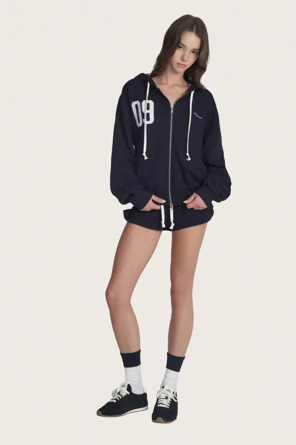 09 Numbering hooded zip-up, Navy