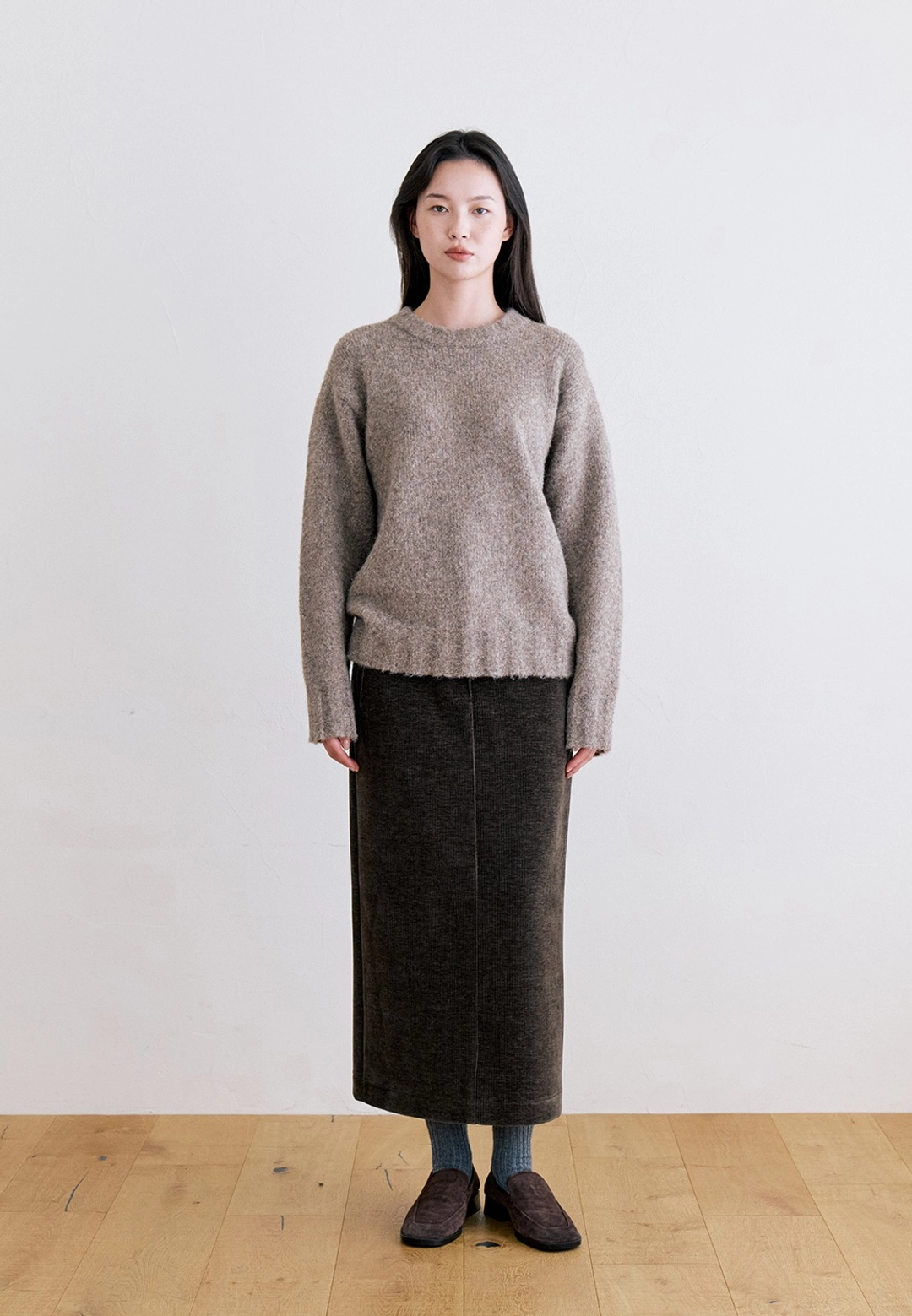 노티아 VELVET CORDUROY LONG SKIRT - BROWN 상품 이미지 2