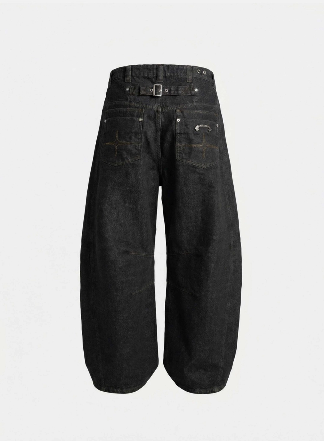 배드블러드 [w-pts26-063] Selvedge Cinch-Back Curved Fit Pants - Black 상품 이미지 1