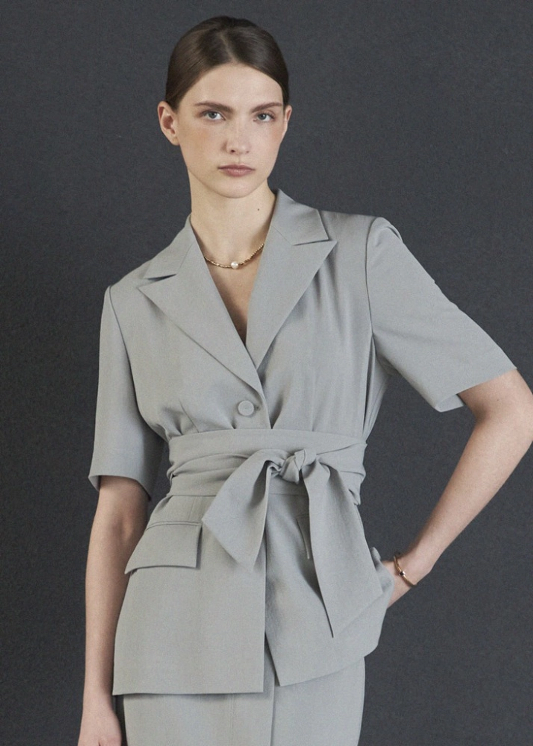 메종드이네스 BELTED JACKET _KHAKI GRAY 상품 이미지 2