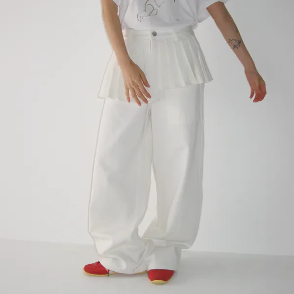 OFF BALANCE PLEAT LAYERED PANTS WHITE