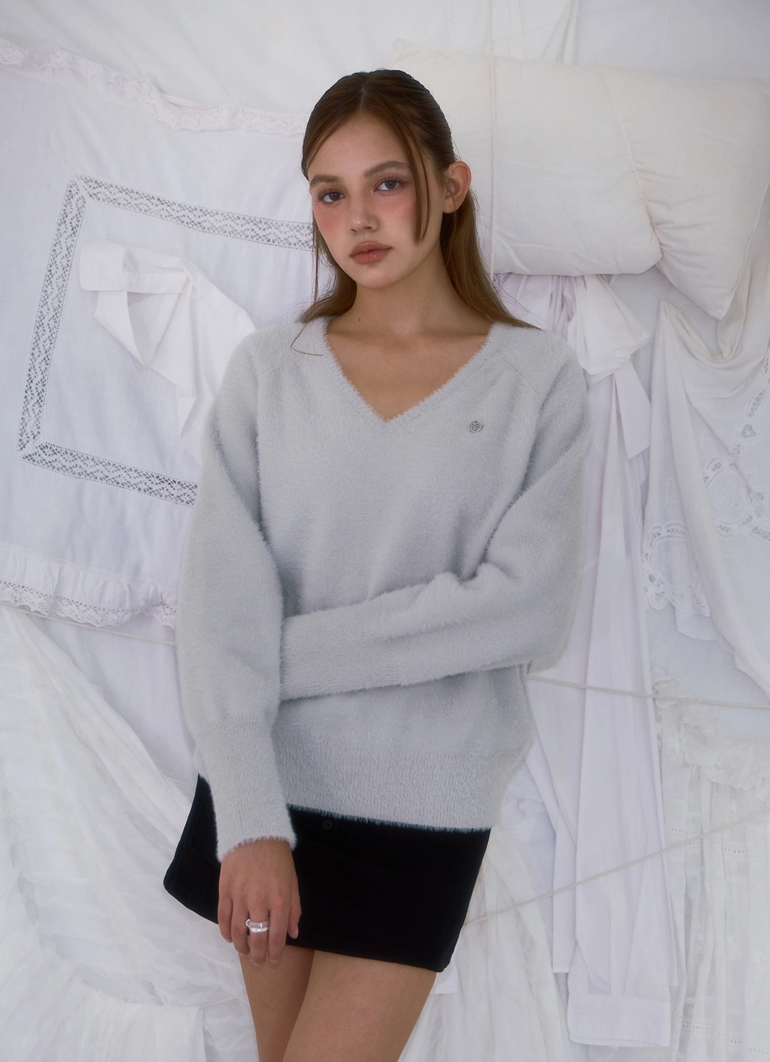 로제프란츠 Fur V-neck Knit [Light Gray] 상품 이미지 2