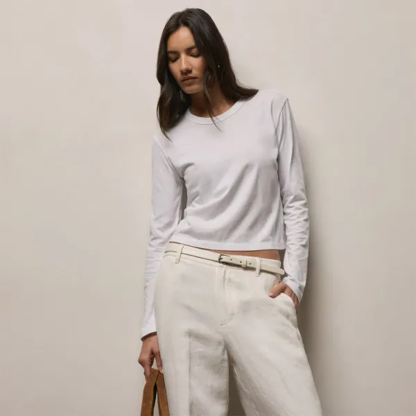 Brushed Elevated Jersey Long Sleeve Tee - White