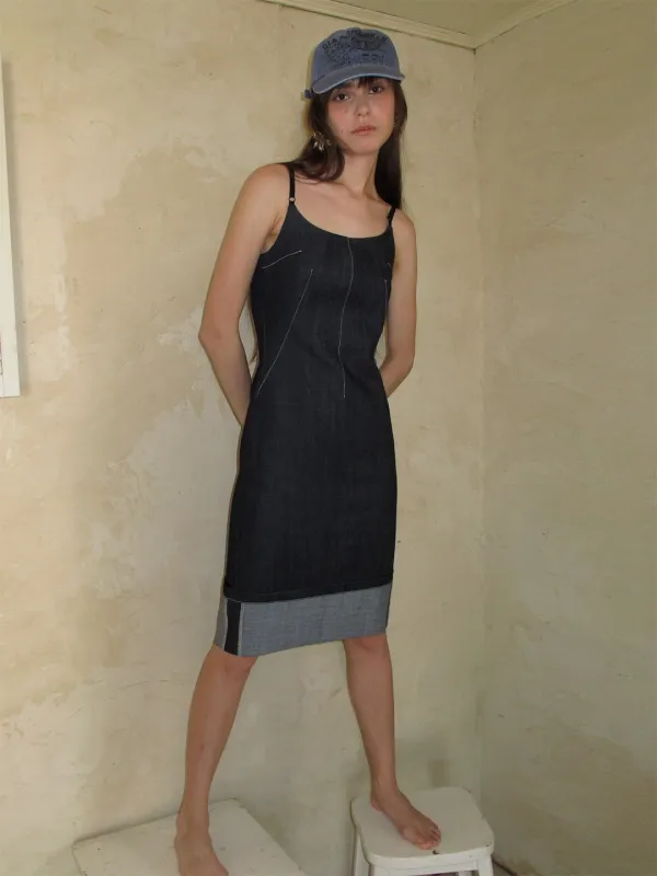 TURN-UP DENIM BUSTIER DRESS_BLUE