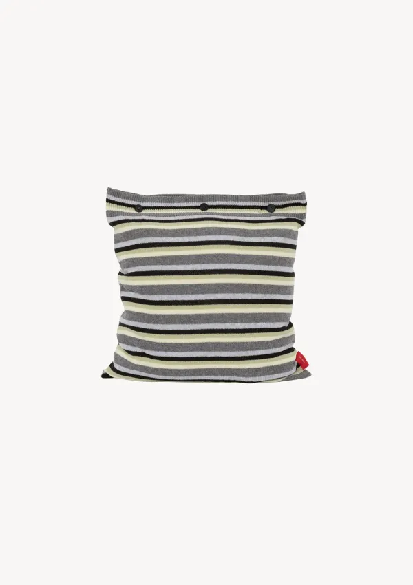 [Exclusive] Button Knitted Cushion Cover in Gray Stripe