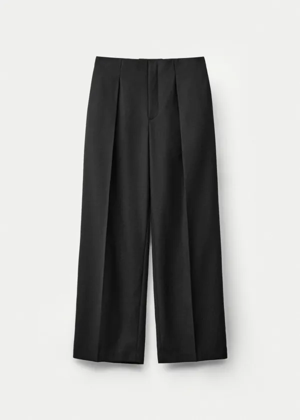 Worsted wool tucked pants_Black