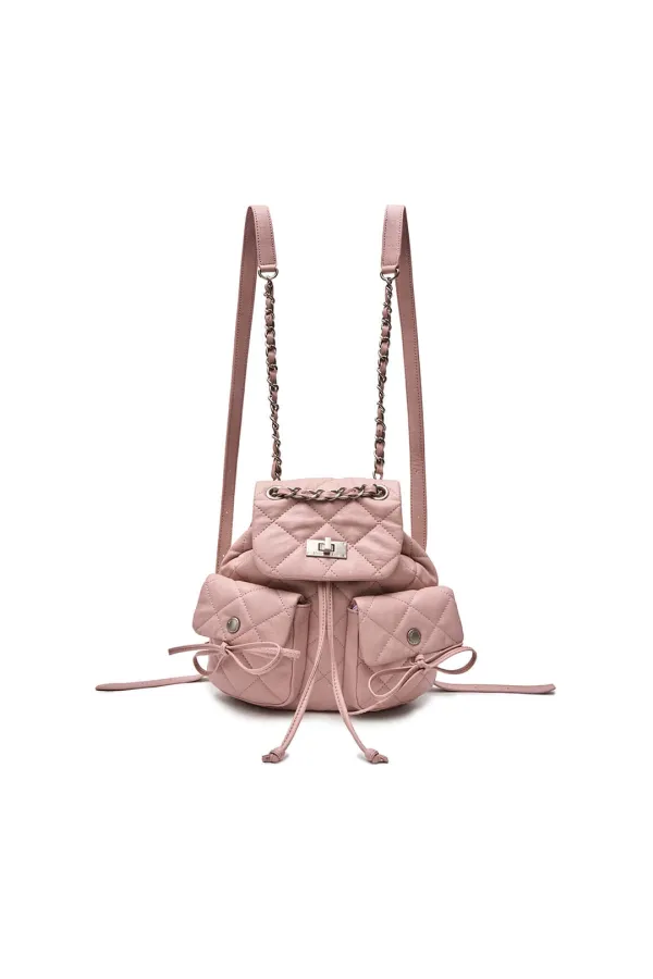 DOUBLE POCKET QUILTING MINI BACKPACK IN PINK