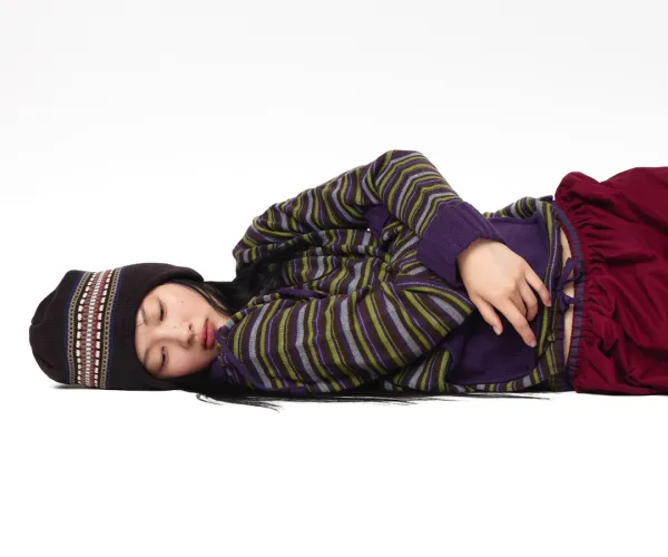 STRIPE KNIT HOODIE PURPLE