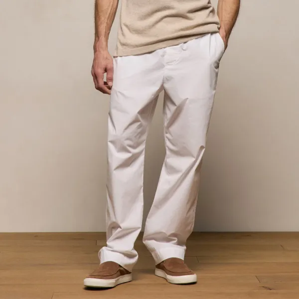 Stretch Poplin Drawstring Pant - White