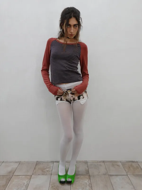 Striped Raglan Tee Dusty Red