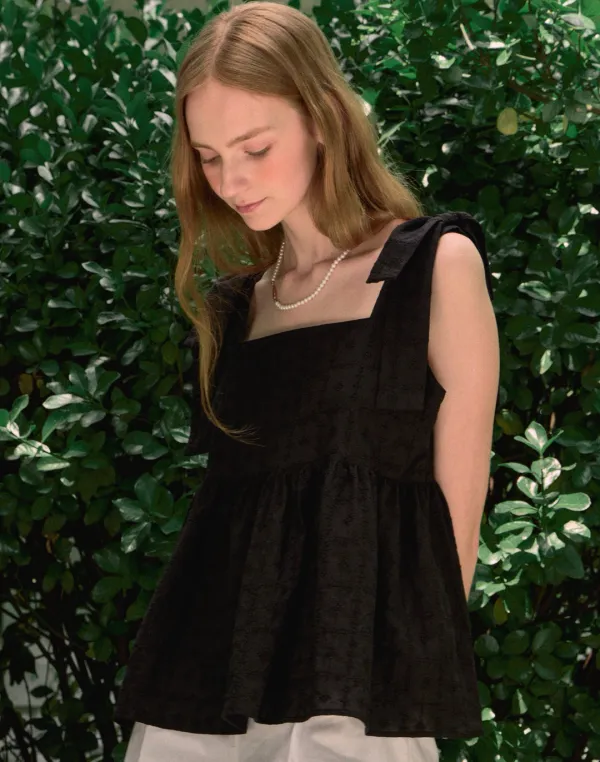 Bella Lace Ribbon Sleeveless Blouse - Black