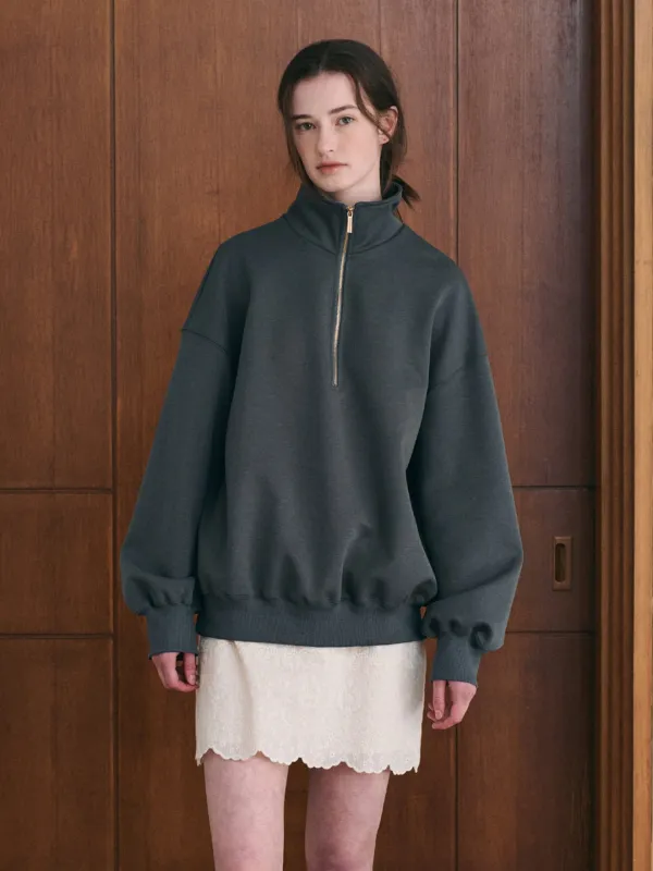 BELLY highneck half zip-up sweatshirt_charcoal