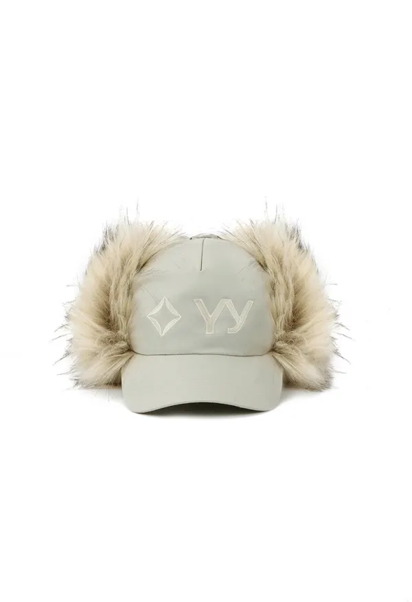 OPEN YY x HELINOX FAUX FUR EARFLAP CAP, BEIGE