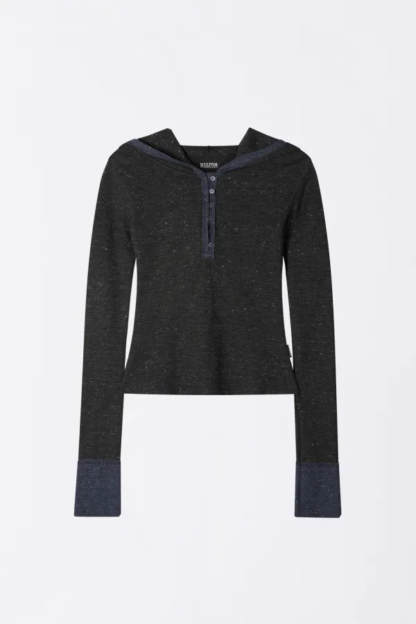 Heather Hoodie Tee Charcoal