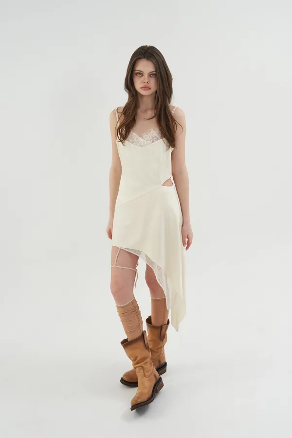 SIDE SLIT SATIN DRESS IVORY