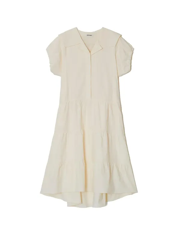 Sailor Collar Tiered Maxi Dress Cream