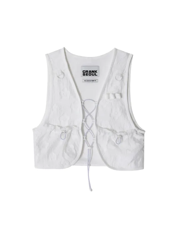 FLOWER JACQUARD LACE-UP VEST_WHITE