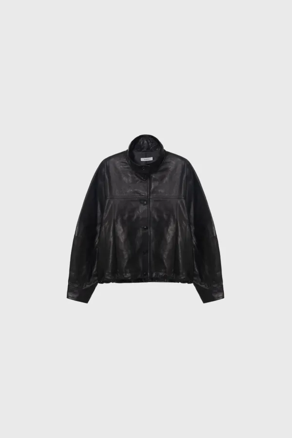 Lambskin high neck button jacket