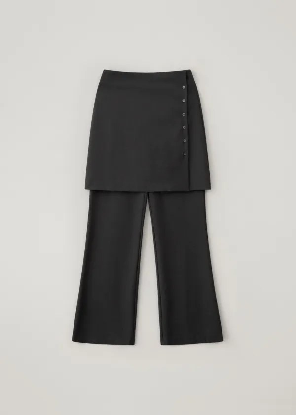 Layered wrap skirt pants set (charcoal)