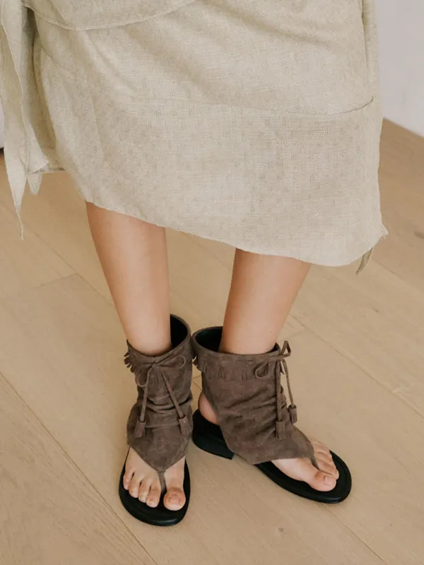 SUEDE TESSLE FILP-FLOP [ BROWN ]