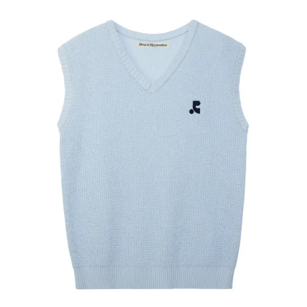 OVERSIZED V-NECK KNIT VEST - SKY BLUE