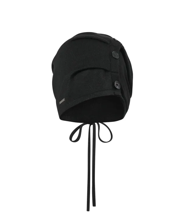 Cowl shirring string beanie BLACK