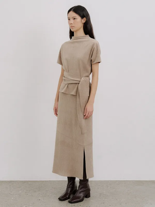 WRINGKLE VELVET SLIT SKIRTS_BEIGE